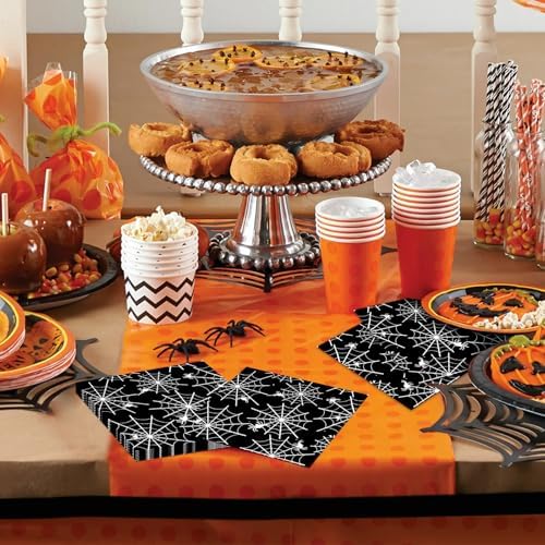 60 Pack Halloween Spider Web Paper Napkins – 13 x 13 Inch 2-Ply Disposable Black and White Spider Web Napkins for Halloween Party, Haunted House and Spooky Table Decorations