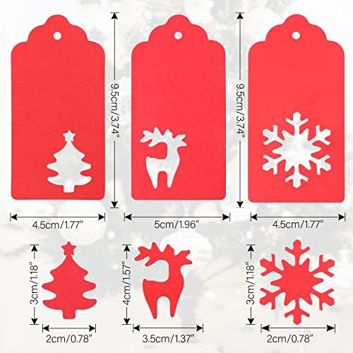 Christmas Holiday Tags,Christmas Gift Wrap Tags,Red Christmas Tree Snowflake Reindeer Tags,Red Paper Tags with Red and White String,150 Pcs