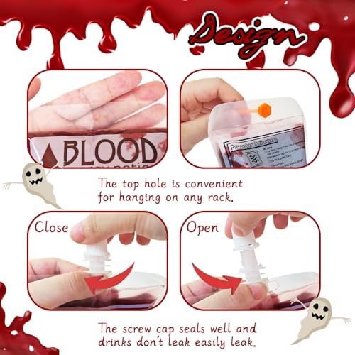 40 Pack Blood Bags for Drinks,8.5oz Halloween Decoration Drink Container,Reusable Food Grade Drink Pouches with Funnel,Nurse Party Decorations Halloween Party Favors