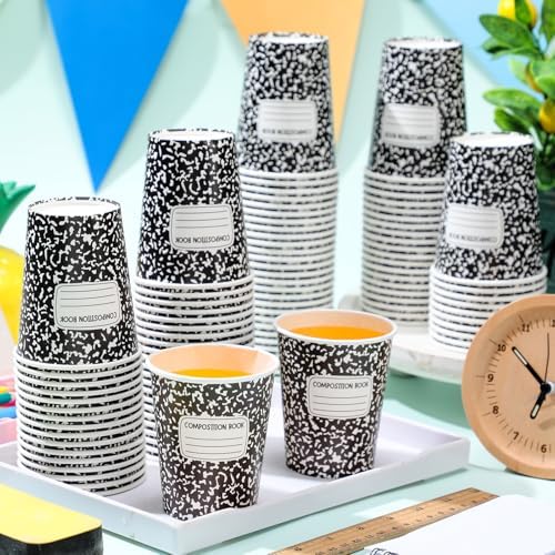 Funtery 100 Pieces Back to School Paper Cups 9 oz Composition Book Cups