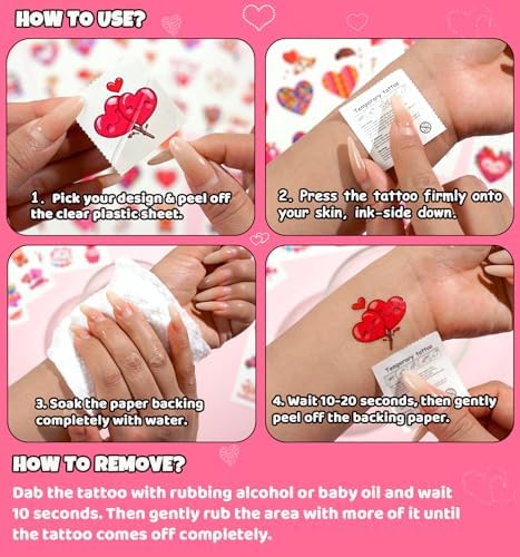 JCFIRE Valentines Day Stickers for Kids Temporary Tattoos, Heart Stickers for Valentines Day Gifts for Kids Classroom Exchange, Waterproof Decals for Party Favors, Goodie Bags, Crafts