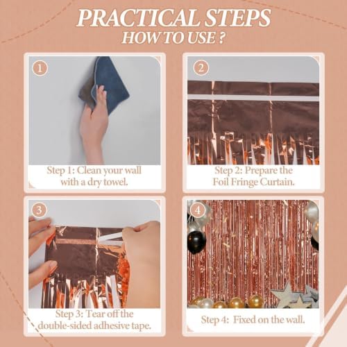 DECOCKRAT 3 Pack Foil Fringe Backdrop - Rose Gold Shiny Tinsel Curtains for Party Decoration/Photo Booth Props - 3.3x8.2 FT Metallic Foil Backdrop for Birthday, Wedding, Graduation, Christmas.