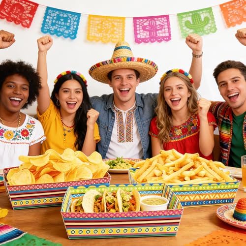Fiesta Decorations, 50 Pcs Mexican Food Trays - 2 Designs Nacho Boat