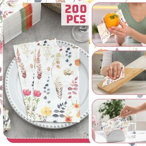 Seajan 200 Pcs Floral Napkins Paper Disposable Hand Towels for Bathroom