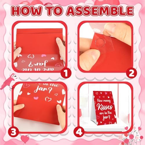 COCHIE 30 Players Valentines Game for Family Office Large Groups Party Adults, Valentine's Day Guess How Many Kisses are in The Jar Games Classroom Activities with Guess Cards (Kiss)