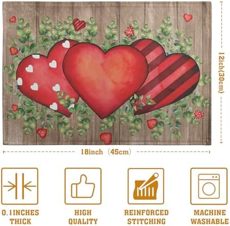 Valentines Day Wooden Plank Placemats Set of 4, 12x18 Inch Valentine Eucalyptus Leaves Heart Dining Table Placemats Wedding Washable Heat Resistance Place Mats for Party Kitchen Dining Decor