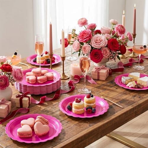 Vyntra 50 Pcs Hot Pink 7 Inch Scalloped Paper Dessert Plates
