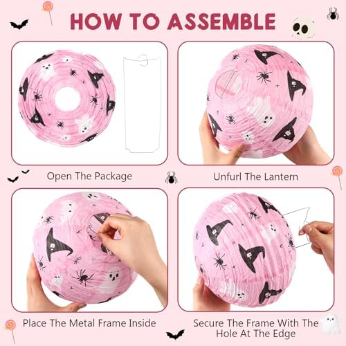 Retisee 12 Pcs 8" Pink Ghost Halloween Paper Lanterns Party Decorations