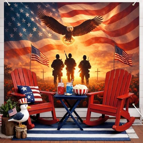 BlissYard Patriotic Backdrop American Flag Eagle 8x6ft