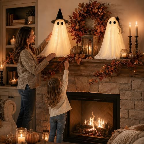 Halloween Decorations Indoor 2 Pack 2.6ft Glowing Ghosts with Timer Remote