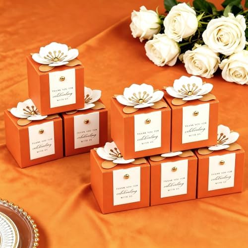 FEIYI 20 PCS Favor Boxes, Burnt Orange Candy Boxes 2.55x2.55x2.55