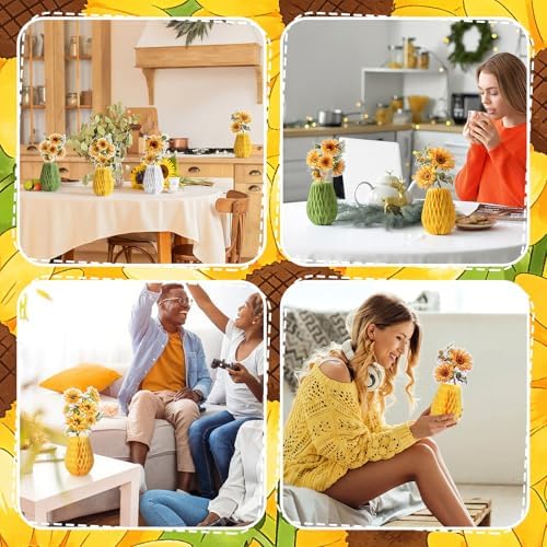 AmazingSpark 9 Pcs Sunflower Honeycomb Table Decorations Summer Centerpieces for Table Baby Shower Birthday Party Decor Yellow Honeycomb Centerpieces for Home Office