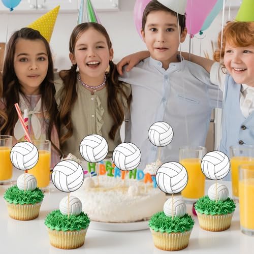 Hooqict 40Pcs Volleyball Cupcake Toppers Sport Ball Birthday Cake Topper Decorations Cupcake Picks for Kids Girls Boys Volleyball Themed Baby Shower Birthday Party Decorations Supplies