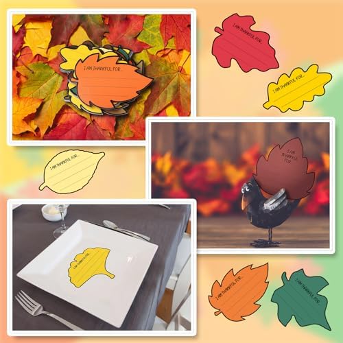 Engrowtic 90 Pcs Thankful for Leaves Cards for Thanksgiving I Am Thankful for Paper Cutouts Accents Table Place Cards for Fall Party Decorations Supplies (Novel)