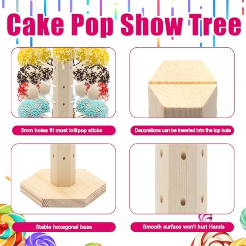 48 Hole Wooden Cake Pop Stand, Lollipop Holder for Wedding, Birthday Party