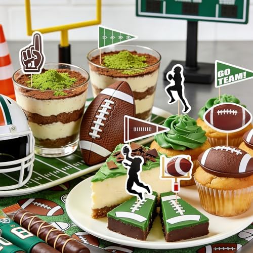 Football Cupcake Toppers Party Decorations, 24 PCS Foot Ball Touchdown Players Cupcake Toppers, Food Picks Toppers Cake Decoration for Football Party Decorations 2026 Sports Themed Party Supplies