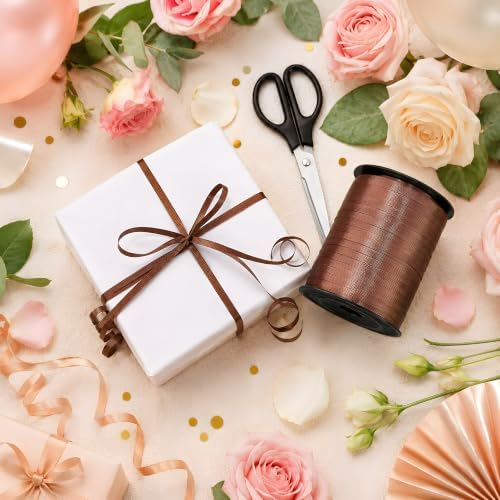 BEISHIDA 500 Yards Matte Coffee Curling Crimped Ribbon Balloon String Ribbons for Gift Wrapping Ribbon for Birthday Baby Shower Decoration