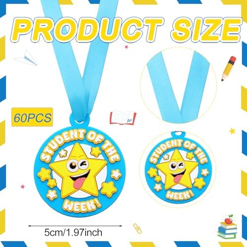 AmazingSpark 60 Pcs Student of The Week Award Medals, 2 Inch Rubber Medals Bulk Winner Encourage Team Participation for Kids Adults Trophy Award Prize Gift Competitions Graduation Party