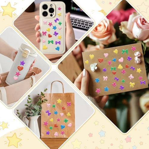 Foam Stickers, 875 PCS Glitter Foam Heart Star Bow Shapes Stickers,7 Colors
