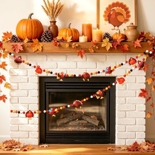 Jansun Thanksgiving Turkey Felt Garland and 3D Fall Banner Decor