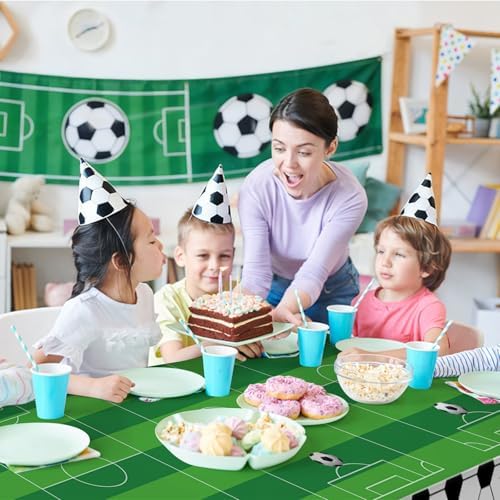 3 Pcs Soccer Table Cloth 54 x 108 Inches Disposable Plastic Rectangular Tablecloth Soccer Birthday Party Decorations Sports Theme Party Table Covers for Boys Sports Theme Birthday Supplies