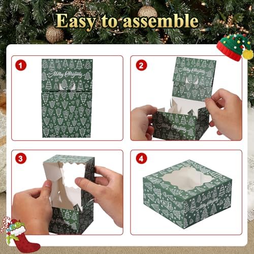 COTOPHER 30Pcs Christmas Cookie Boxes for Gift Giving, 6x6x3 in Bakery Box