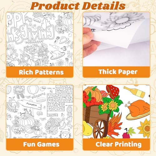 Thanksgiving Coloring Poster/Tablecloth,Giant Paper Coloring Games