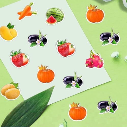 500PCS Fruit Stickers Rolls 8 Styles Summer Fruits and Vegetables Sticker 1in Self-Adhesive Waterproof Vinyl Stickers Decor for Birthday Party Envelopes Scrapbook Decorations