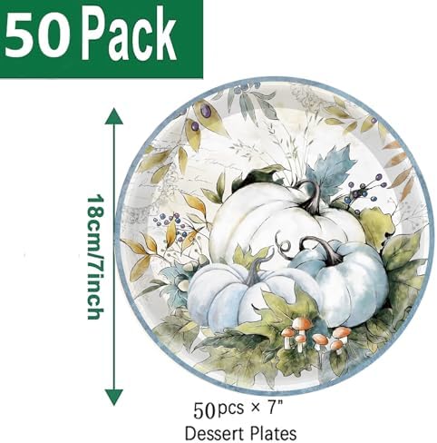 50PCS Pumpkin Paper Plates 7" Fall Paper Plate Retro Teal Pumpkin Plates for Thanksgiving Themed Autumn Fall Thanksgiving Orange Harvest Banquet Birthday Party Supplies Decorations (Teal)