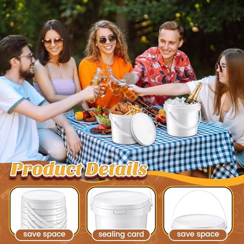 Funnymoom 20 Pack 48 oz White Buckets with Lids and Handles