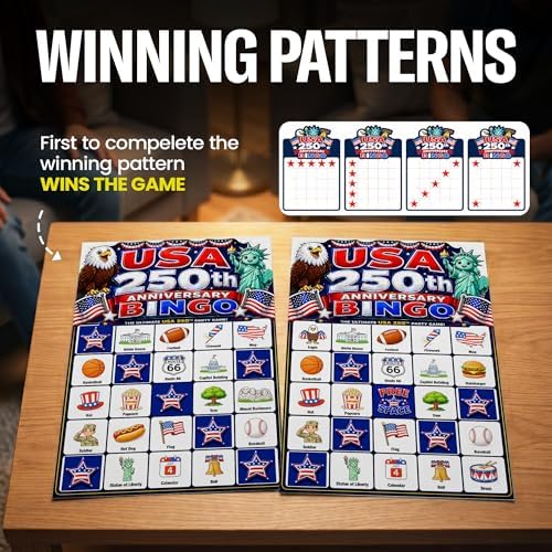 USA 250th Anniversary Historical Memorabilia Bingo Game 24 cards, 470 Chips