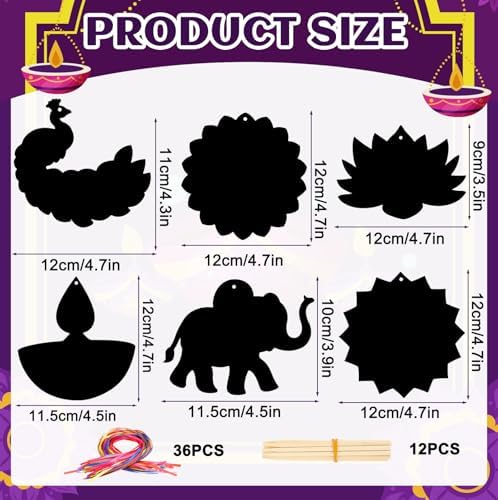 JULMELON 36 Pcs Diwali Crafts for Kids Rainbow Scratch Art Party Favors