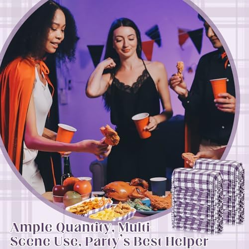 Yinkin 300 Pcs Paper Hot Dog Trays Food Trays 6 Inch,Purple,Checkered