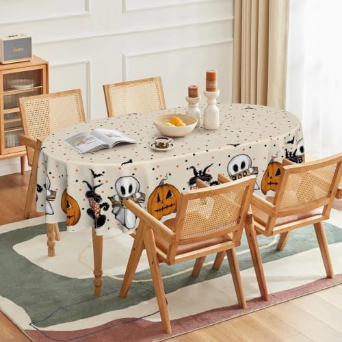 Horaldaily Halloween Tablecloth 60 x 84 Inch Oval Jack-O-Lantern Ghost Cat