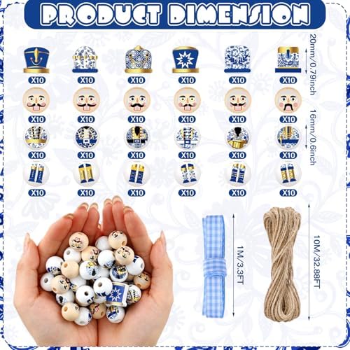 Cinnvoice 240 Pcs Holiday Wood Beads with Twine, Chinoiserie