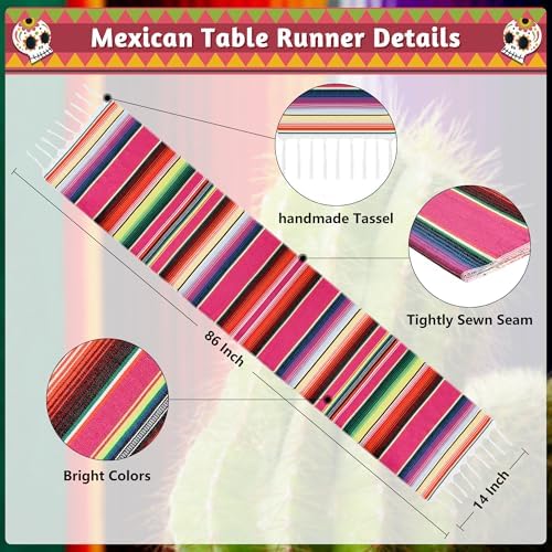 6PCS Mexican Table Runner 14x86in Boho Fiesta Party Decorations for Table