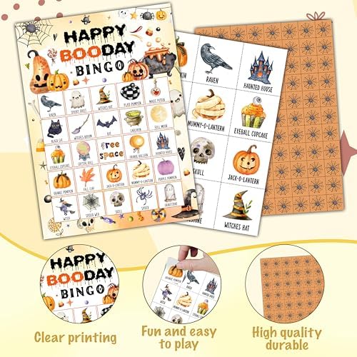 Happy Booday Bingo Game Cards, Halloween Party Games, Happy Booday Party Game Decor, Fall Holiday Games, Bingo Sets for Adults Large Group, Halloween Theme Party Activity Supplies -A16