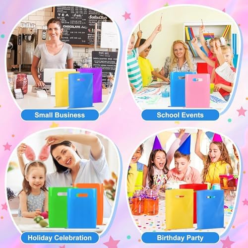 VieFantaisie 50 PCS Blue Party Favor Bags, 8" x 11" Goodie Bags for Candy Treat Craft Easter Egg, Plastic Gift Bag with Die Cut Handles for Birthday Party, School Events & Small Business, Wedding