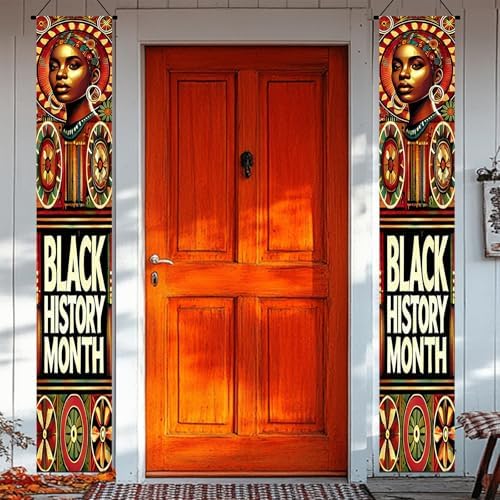 BlissYard Black History Month Banners Front Porch Elegant Portrait Door Banner African American Cultural Welcome Sign Black History Month Supplies Entryway Decor Display 12x71Inch
