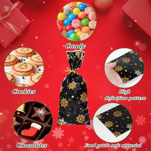 Lapensa ChristmasTreat Bags,100PCS Christmas Cellophane Treat Bag, Plastic Clear Candy Cookies Goodie Snacks with Twist Ties for Gift Wrap Xmas Holiday Party Favors(Christmas)