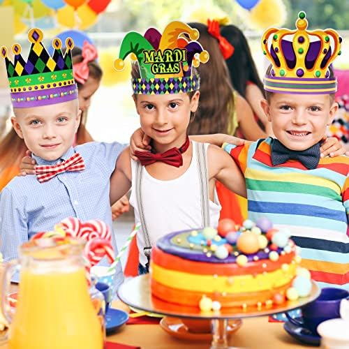 chiazllta 24 Pcs Mardi Gras Crown Kits Carnival Party Paper Hat For Kids Adults Mardi Gras Jester Favors Supplies Decoration