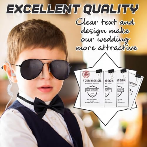 Mepase 28 Pcs Ring Wedding Bearer Security Set Include Ring Bearer Box ID Badge Holder Sunglass Acoustic Earpiece Tube Mission Card with Binder Clip Bow for Kids (4 Pp Suitcase)