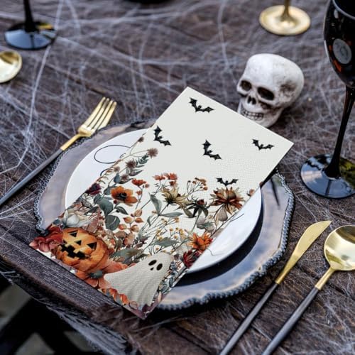 Horaldaily 50Pcs Halloween Paper Napkins, Bat Pumpkin Ghost