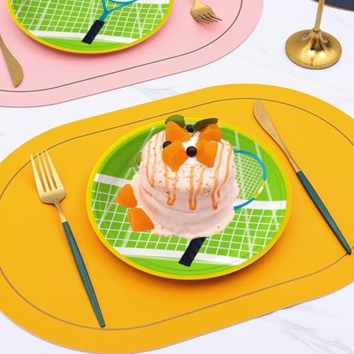 SHUYU 50 PCS Tennis Paper Plates,7 Inch Disposable Tennis Plates, Tennis Court and Racket Design Party Dessert Plates Sports Birthday Baby Shower Party Supplies