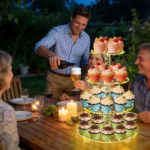 YestBuy 4 Tier Round Cupcake Stand with Yellow Lights for Party