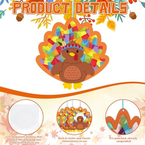 Chiisong 24 Sets Thanksgiving Turkey Crafts DIY Turkey Tissue Paper Crafts