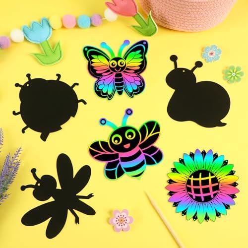 JULMELON 36 Pcs Spring Bugs Scratch Cards for DIY Spring Crafts
