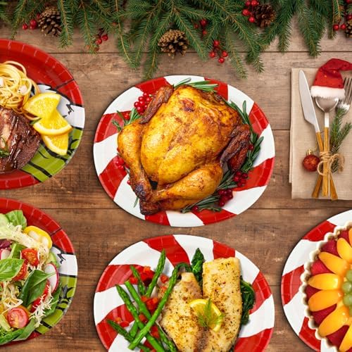 50Pcs Christmas Oval Paper Plates -10" x 12" Large Disposable Heavy Duty Party Plates for Christmas Party Supplies
