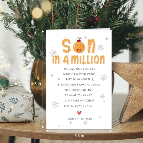 Merry Christmas Card for Son, Poem Son Christmas Card from Mom Dad, Heartfelt Xmas Cards Gift for Child from Parents