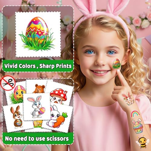 JCFIRE Easter Basket Stuffers, Temporary Tattoos for Kids, Spring Egg Fillers, Cute Bunny Stickers, Easter Party Favors Toys Toddler Teens Boys